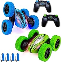 2 Pack Remote Control Car, 2.4Ghz High Speed Rock Crawler Vehicle, RC Stunt Car, 360 Rotating 4WD Off Road Double Sided, Tumbling Rc Car Toys for Boys and Girls with 4 Rechargeable Battery (Pattern 1)