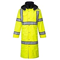 Portwest UH447 Waterproof Reversible Raincoat Hi Vis Reflective Long Safety Rain Jacket Yellow/Black, X-Large