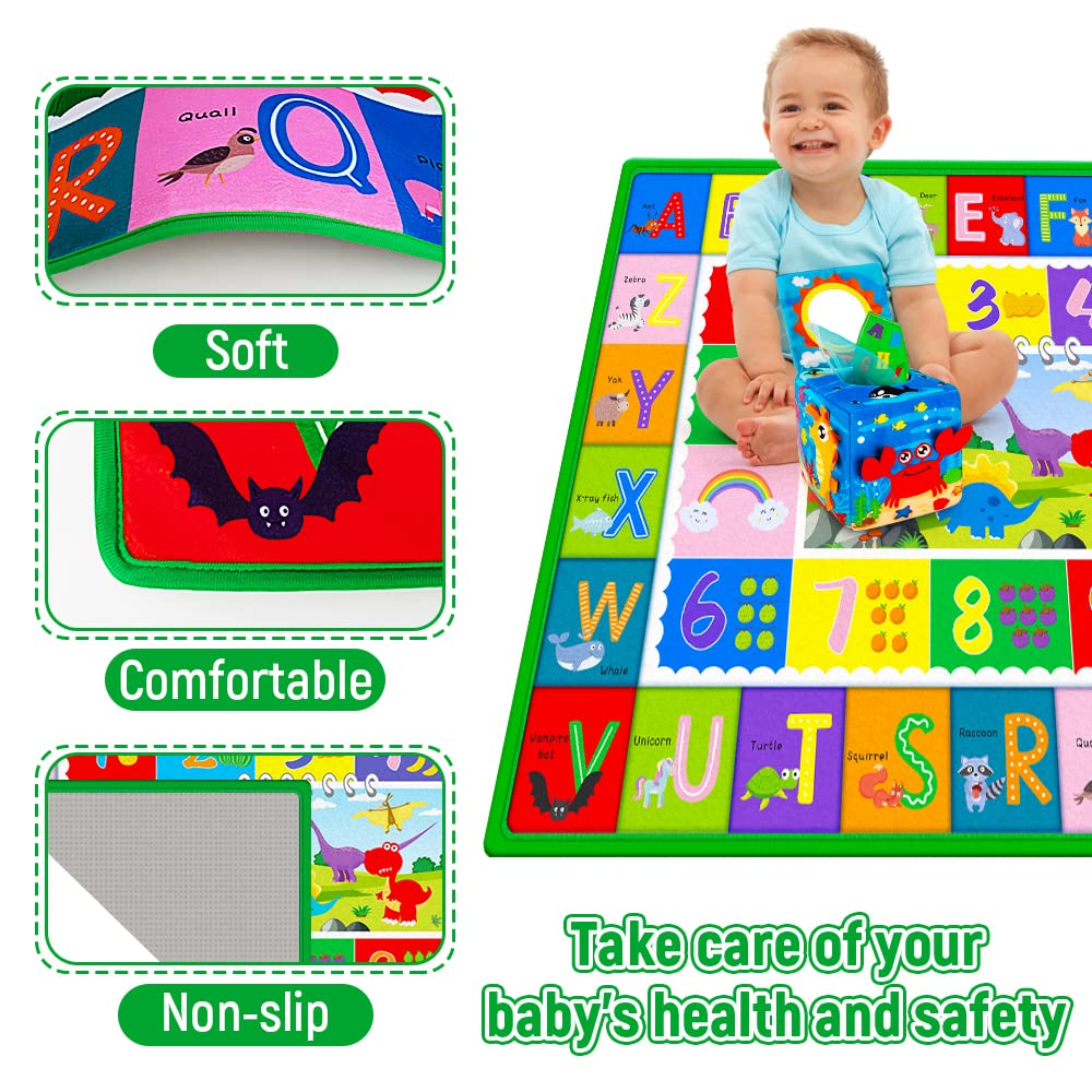 beetoy Cotton Baby Play Mat for Floor, Foldable Baby Crawling Mat, Baby Mats for Playing, ABC Play Mat for Infant Toddler, Soft and Thick (0.6cm) Baby Mat, Non-Slip Large Padded Tummy Time Mat