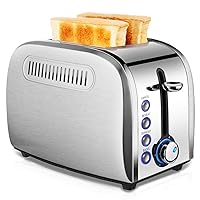 Toaster 2 Slices, Stainless Steel JEWJIO Retro Toaster with 1.5