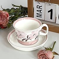 Ceramic Coffee Mug with Saucer Set, 7 Oz Cappuccino Espresso Retro Mug, Tea cup and Saucer (pink)