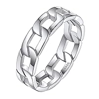 925 Sterling Silver Cuban Link Rings, Chain Rings for Women Men Vintage Eternity Band Ring Jewelry Size 6-12