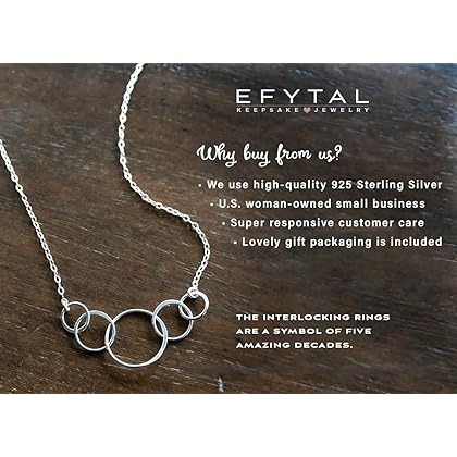 EFYTAL Cool Gifts for 50 Year Old Woman, Sterling Silver or Silver Plated 5 Circle Necklace, 50th Birthday Gifts For Women, Gifts for 50 Year Old Woman, 50th Birthday Decorations Women