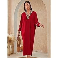 Dresses for Women Women's Dress Geo Tape Contrast Piping Batwing Sleeve Dress Dress (Color : Red, Size : X-Large)