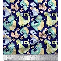 Soimoi Viscos Chiffon Blue Fabric - by The Yard - 42 Inch Wide - Dinosaur Cartoon Kids Fabric - Fun and Playful Patterns for Kids' Fashion and Home Goods Printed Fabric