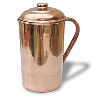 Pure Copper Serving Pitcher with Lid Cover/Jug (in/out) for Ayurveda Yoga Health Benefits (62 oz)