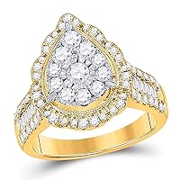 The Diamond Deal 14kt Yellow Gold Womens Round Diamond Teardrop Pear Ring 1-5/8 Cttw