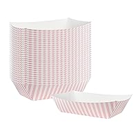 Restaurantware Bio Tek 2 Pound Food Boats 200 Disposable Paper Food Trays - Heavy-Duty Greaseproof Pink And White Paper Boats For Snacks Appetizers Or Treats Use At Parties Or Carnivals