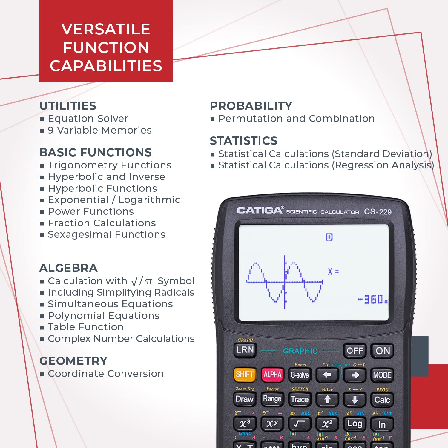 Scientific Calculator with Graphic Functions - Multiple Modes with Intuitive Interface - Perfect for Students of Beginner and Advanced Courses, High School or College
