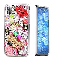 STENES Sparkle Case Compatible with Samsung Galaxy Z Fold 5 5G Case - Stylish - 3D Handmade Bling Lips Lipstick Flowers Rhinestone Crystal Diamond Design Girls Women Cover - Pink