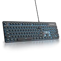Mosptnspg Wired Quiet Membrane Keyboard,Full Size 104-Keys Retro Punk Typewriter Blue LED Backlit ，USB Ultra Slim Gaming Keyboard with ABS Round keycaps for Windows/PC/Laptop (Black)