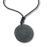 Karelian Shungite pendant necklace | Sacred Geometry Flower of Life Symbol | Healing Spiritual protection Crystal Talisman Jewelry | Chakra Amulet for Meditation