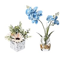 Jusdreen Artificial Flower Bonsai with Glass Vase Vivid Orchid Flowers and Small Ceramic Vase Fake Plant Eucalyptus Leaf Berry Flower Arrangement for Home Decoration,3