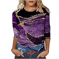 Ceboyel 3/4 Sleeve Tops for Women Summer Marble Print Tees Shirt Dressy Causal Tunic Blouses Trendy 2023 Ladies Clothes