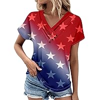Womens Short Sleeve Summer Shirts 4Th of July Patriotic Fashion Tops Printed Graphic Tees Elegant Button Down Blouse