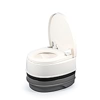 Camco Premium Portable Travel Toilet | 2.6 gallon | Three Directional Flush and Swivel Dumping Elbow (41535), White