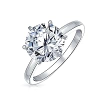 Personalize Classic Cubic Zirconia 3CT AAA CZ 6 Prong Setting Round Brilliant Cut Promise Solitaire Engagement Ring For Women .925 Sterling Silver Rose 14K Yellow Gold Plated Customizable