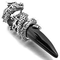 Dragon Wolf Tooth Pendant for Men Boys Women Stainless Steel Cool Necklaces Simulate Crystal Gemstone Boyfriend Gifts Jewelry with 23 Inches Chain