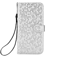 zhouye Wallet Case for iPhone 14/14 Plus/14 Pro/14 Pro Max, Card Holder Slots Magnetic Closure Kickstand, with Wrist Strap Shockproof Folio Flip Case,Silver,14 6.1''