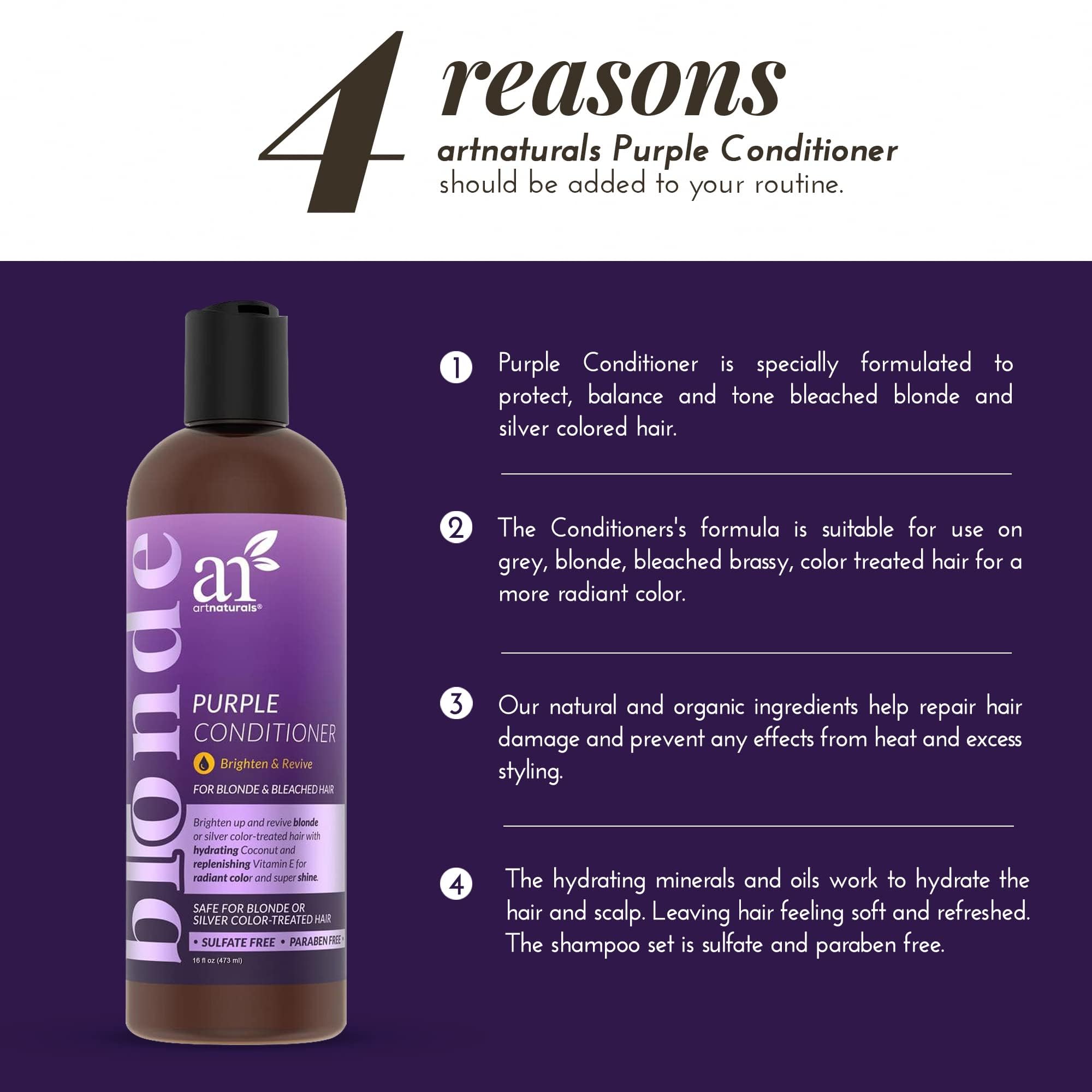 Artnaturals Purple Conditioner – (16 Fl Oz / 473ml) – Protects, Balances and Tones – Bleached, Color Treated, Silver, Brassy and Blonde Hair - Sulfate Free