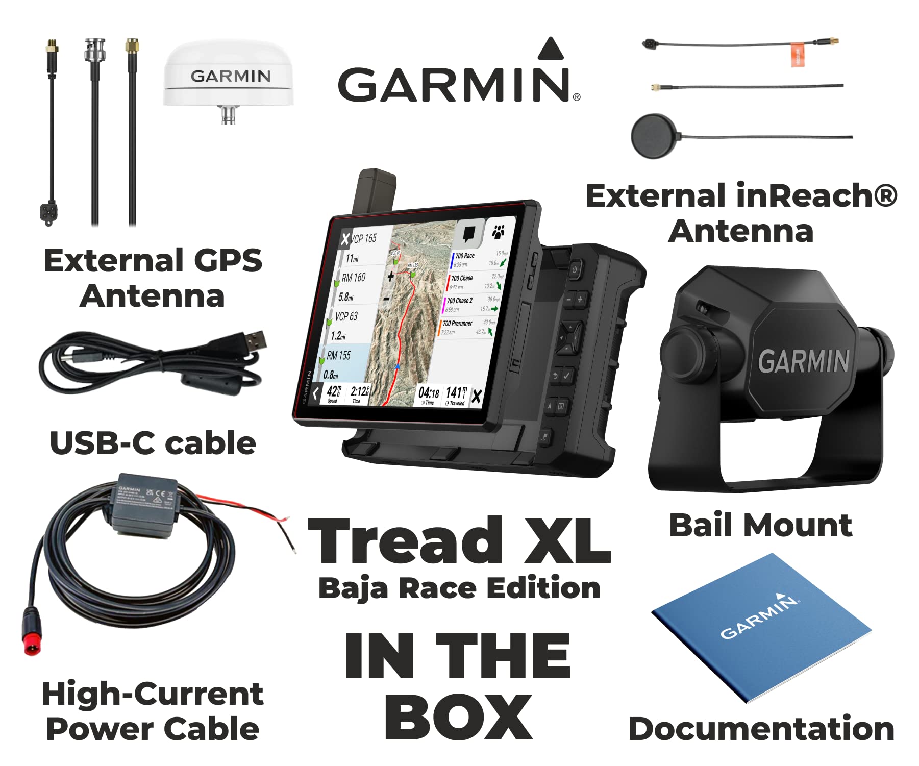 Garmin Tread XL - Baja Race Edition, Rugged, ultrabright 10” Off-Road Race Navigator, Team Tracking with Built-in inReach Satellite Communication with Wearable4U Power Pack Bundle