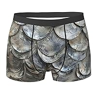 Silver fish scale Print Men's Boxer Briefs Trunks Underwear Soft Comfortable Bamboo Viscose Underwear Trunks
