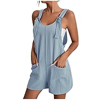 Women's Summer Rompers Sleeveless Backless Short Jumpsuit Wide Leg Overalls Elegant Beach Jumpsuit with Pockets