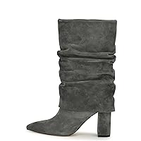 Vaslemuse Women's Mid-Calf Boots Fold Over Chunky Heel Pointed Toe Slouch Riding Boots