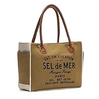 Lamyba Sel De Mer Canvas HandBag Upcycled Canvas Vegan Leather Tote Bag,Small Brown
