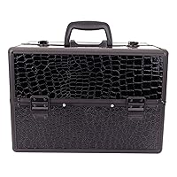 Makeup Box Train Case Large Storage Capacity Portable Travel Cosmetic Organizer with Compartments and 4-Tier Trays Lockable With Keys, Black Crocodile Texture