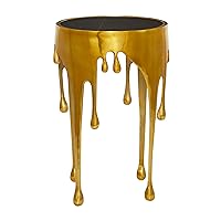 Deco 79 Aluminum Metal Side End Accent Table Drip End Table with Melting Design and Shaded Glass Top, Side Table 16