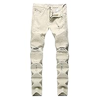 Men's Biker Washed Straight Fit Jeans with Knee and Hip Armor Pads Motorbike Protective Pants