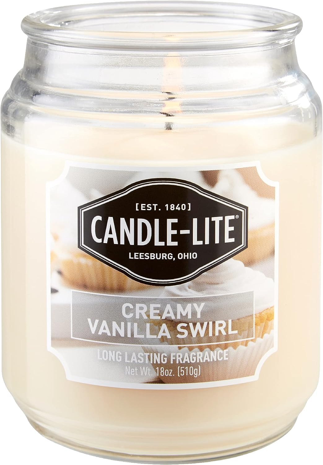 Candle-lite Scented Candles, Creamy Vanilla Swirl Fragrance, One 18 oz. Single-Wick Aromatherapy Candle with 110 Hours of Burn Time, Off-White Color