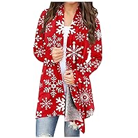 Women Ugly Christmas Sweater Cardigan Red Xmas Tree Open Fron Sweaters Outwear Lightweight Holiday Cardigan Tops