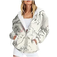 Women's Casual Zip Up Hoodie Sweatshirts Oversized Drawstring Jacket With Pocket Fashion Teen Girl Outfits