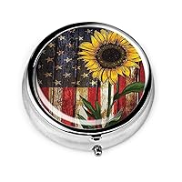Round Metal Medicine Pill Box,Pocket Purse Portable Travel Pill Case with 3 Components,Cool Flag Travel Gifts(Sunflower Flag)