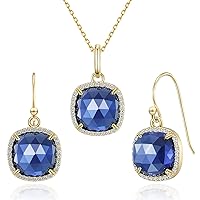 Natural Sapphire Earrings and Necklace 14k Gold Plated Jewelry Sets for Women, Mother's Day, Valentine's Day, Birthday Jewelry Gifts for Women Mom, Wife, Best Friend
