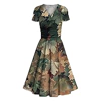 Women's Floral Dresses 2024 Spring and Summer Casual Short-Sleeved V Neck Printed Swing Dress Casual, S-3XL