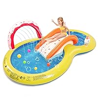 EVAJOY Inflatable Kiddie Pool, 101” x 57” x 24” Play Center with Detachable Slide for Children, Sprinkler, Ball Pit for Indoor Usage, Easy Setup for Garden, Backyard