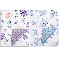 2 Pack Baby Blanket Super Soft Double Layer Minky with Dotted Backing for Girls, Receiving Blanket with Elegant Purple Floral Printed Blanket 30 x 40 Inch