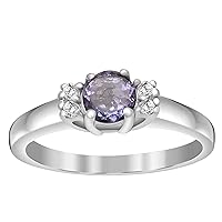 5 MM Round Cut Tanzanite Gemstone 925 Sterling Silver Wedding Ring