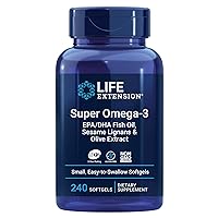 Life Extension Super Omega-3 Plus EPA/DHA Fish Oil, Sesame Lignans & Olive Extract - Heart Health & Brain Support Supplement - Easy-to-Swallow - Gluten-Free, Non-GMO - 240 Softgels