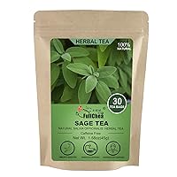 FullChea - Sage Tea Bags - 30 Count X 1.5g - Premium Natural Cut & Sifted Sage Leaf - Non-GMO - Caffeine-free - Rich in Antioxidants & Respiratory Support