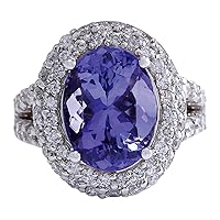 9.85 Carat Natural Blue Tanzanite and Diamond (F-G Color, VS1-VS2 Clarity) 14K White Gold Luxury Cocktail Ring for Women Exclusively Handcrafted in USA