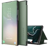 XYX Flip Case for Samsung S22 Ultra 5G, Carbon Fiber Ultra Slim Clear View Full Body Protection Cover for Galaxy S22 Ultra, Dark Green