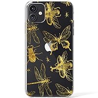 Clear Case Compatible with iPhone 15 14 13 Pro Max 12 Mini 11 SE Xr Xs 8 Plus 7 6s Golden Bugs Cover Slim Flexible Dragonfly Stylish Beetle Butterfly TPU Protective Silicone Design Insects