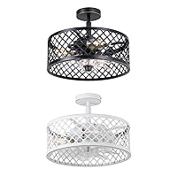 Black And White Modern Industrial Ceiling Fan with Remote Control