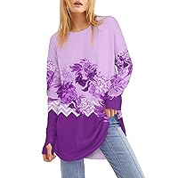 Womens Plus Size Tops Park Plus Size Tops Woman Summer Elegant Long Sleeve Scoop Neck Fitted Print Super Soft Shirts Women's Purple Black Shirt Blouses for Women Fashion 2024 Small