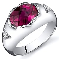 PEORA Created Ruby Ring for Women in Sterling Silver, Oval Shape, 9x7mm, Statement Solitaire Design, 2.50 Carats total, Comfort Fit, Sizes 5 to 9