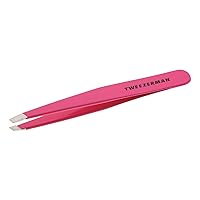Tweezerman Stainless Steel Slant Tweezer - Eyebrow Tweezers for Women and Men (Neon Pink)